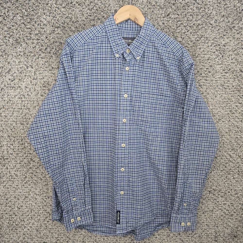 Eddie Bauer Shirt Mens Large Blue Plaid Button Down Long Sleeve Cotton Casual